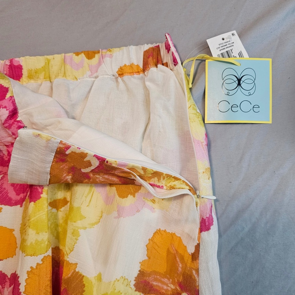 CeCe 2X Spring Breakers Radiant Yellow Floral Midi Skirt Lined Pockets NWT 1078 - Picture 4 of 9